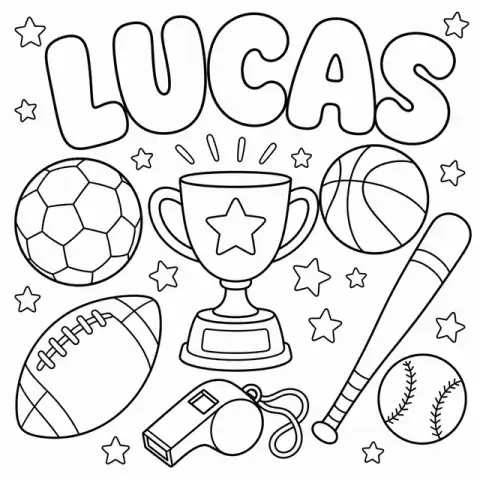 Lucas name coloring page in Sports theme