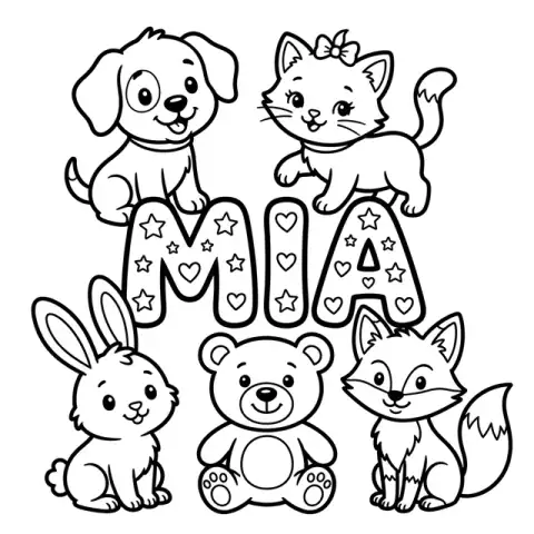 Mia name coloring page in Animals theme