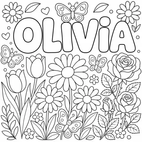 Olivia name coloring page in Flowers theme