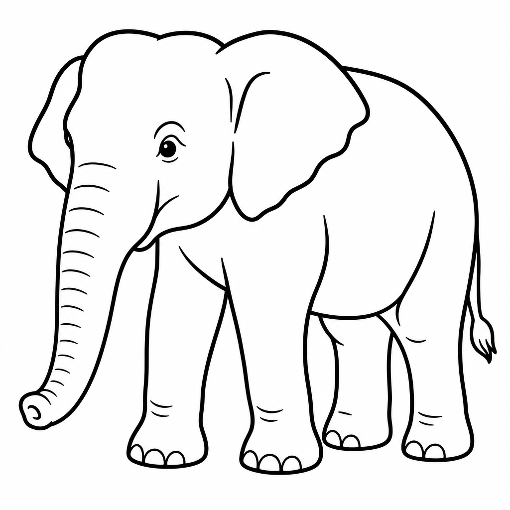 Simplified toddler-friendly coloring page of a smiling elephant