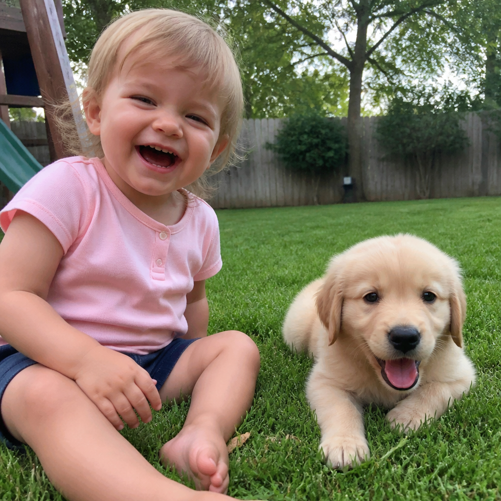 Toddler & Puppy photo