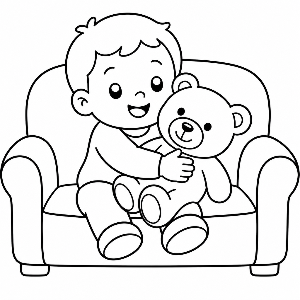 Toddler & Teddy coloring page